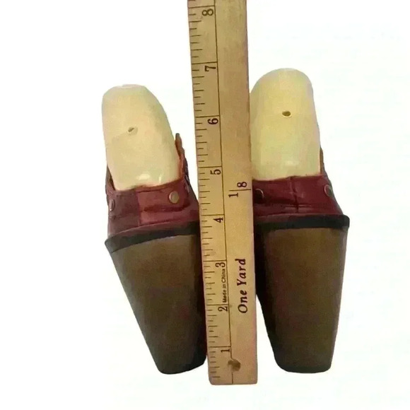 Kebba Women Burgundy Leather Homemade Studded Wooden  Heels Clogs Mules Red SZ 7 - Picture 9 of 12